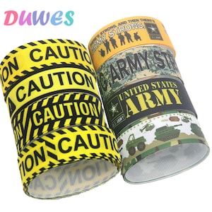 DUWES 7/8&#39;&#39; 22mm 5yards Caution Army Printed Grosgrain Ribbon Accessory Hairbow Headwear Decoration DIY Wholesale OEM F30