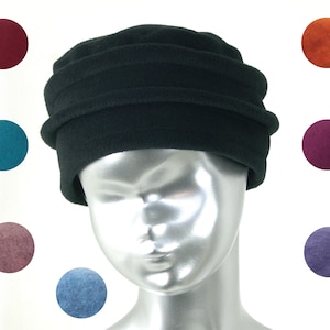 hat, black women's fleece toque. 8 colors available. French made image 1