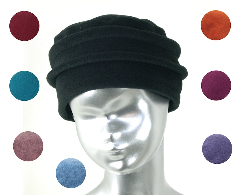 hat, black women's fleece toque. 8 colors available. French made image 1