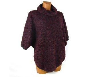 Poncho femme bordeaux, en maille bouclette, Milie Miskae, fabriqué en France.