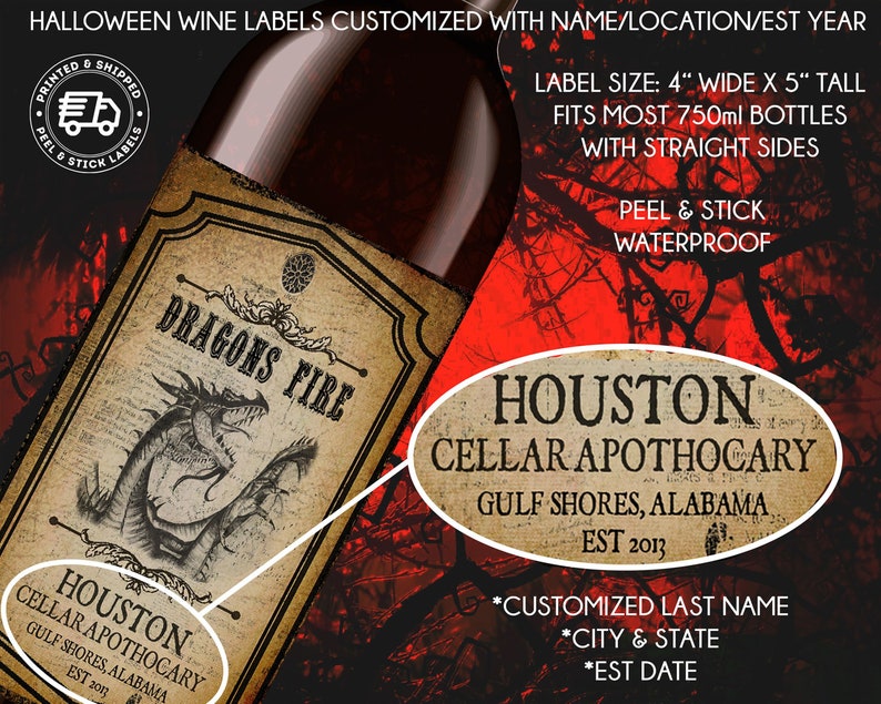Personalized Halloween Wine Bottle Labels: Apothecary Style, Set of 4 ...