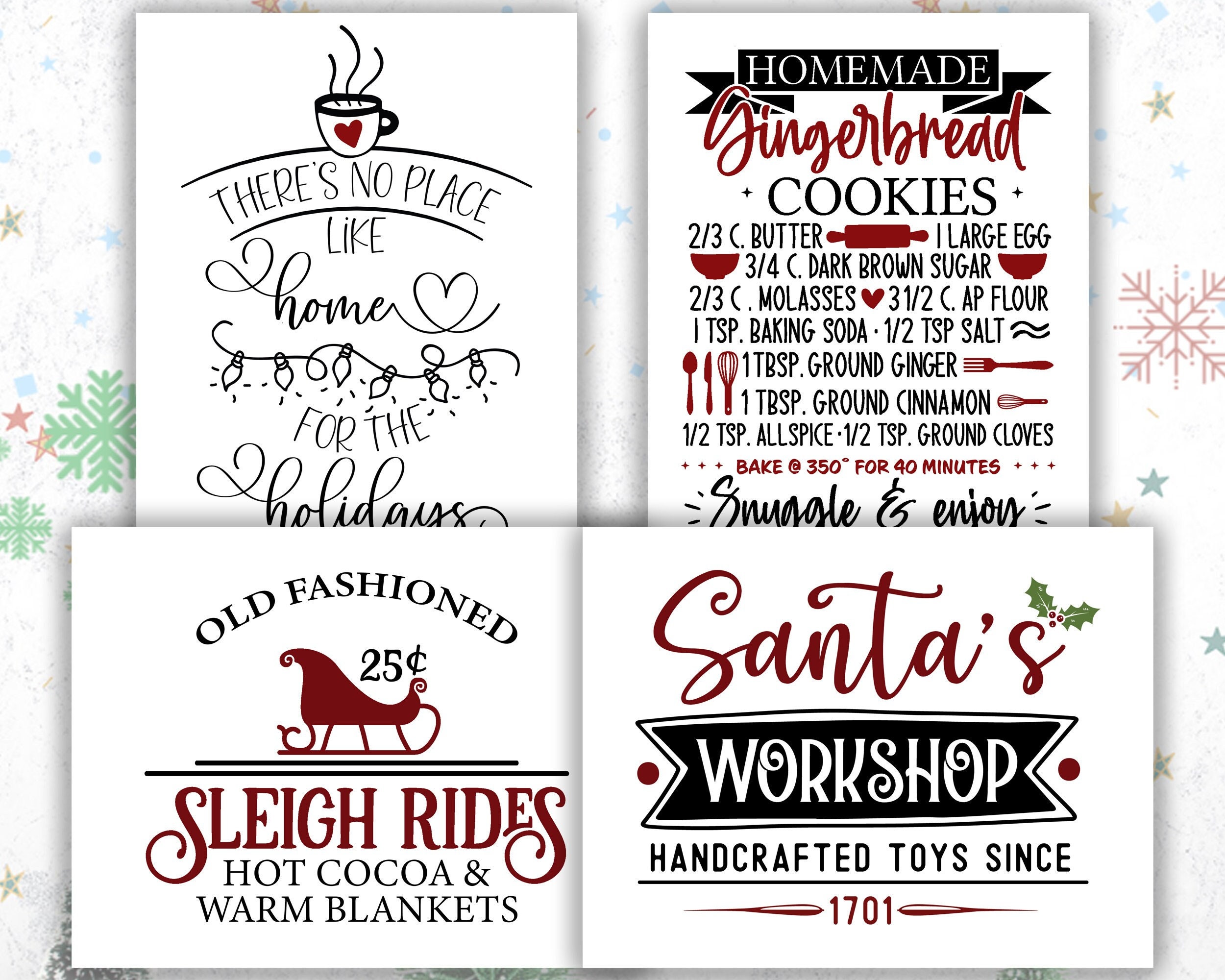 farmhouse christmas signs | minimalist printables | set of 4 - etsy