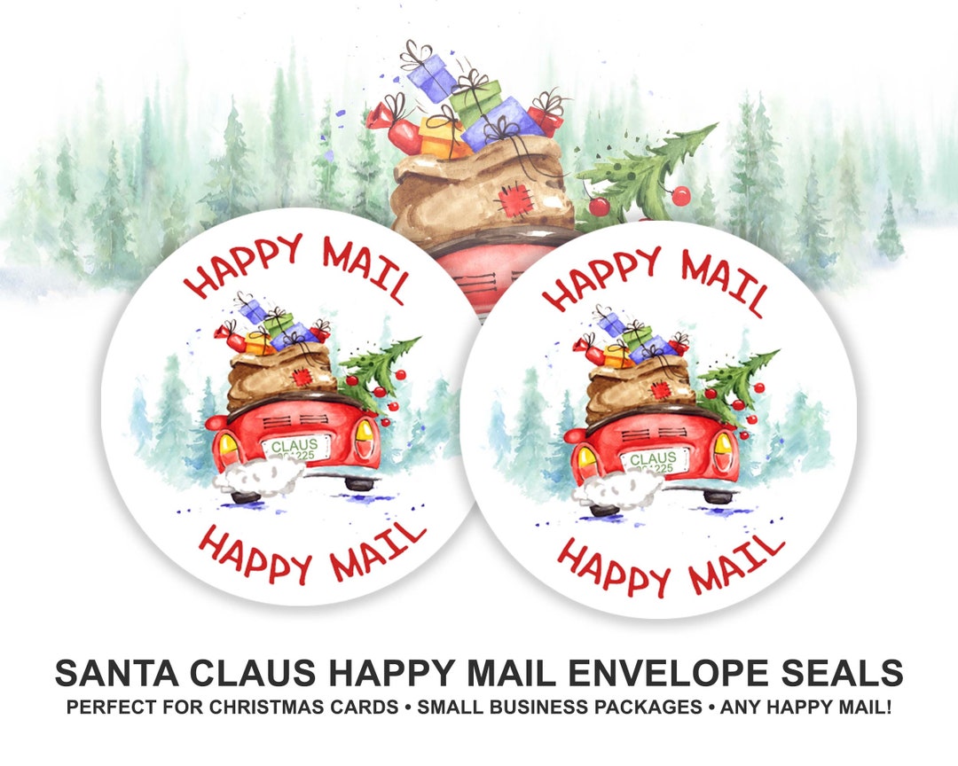 Santa Happy Mail Labels | Envelope Seals for Small Business - Etsy