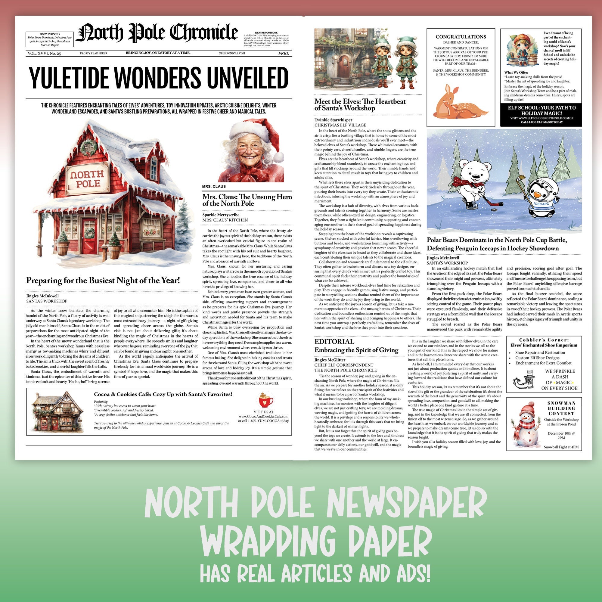 Gift Wrap From the North Pole Eco-friendly Christmas Newspaper