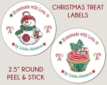 Homemade with Love Baking Stickers, Personalized Baking Sticker, From the Kitchen of Stickers, Snowman Cupcake Baking Label, Baking Gift Tag