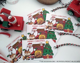 Cute Characters Christmas Tags | Santa | Reindeer | Polar Bear | Penguin | Snowman | Kitty | Puppy | Fireplace