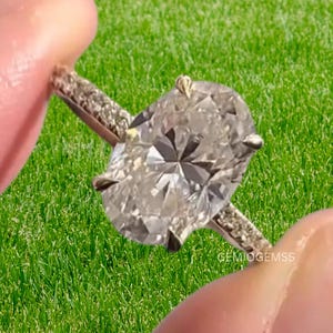 3.0CT Classic Oval Moissanite Ring, Oval Cut Solitaire Diamond Ring, Vintage Style Hidden Halo Anniversary Ring, White Gold Wedding Ring