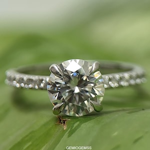 2 CT Round Moissanite Engagement Ring 14k Solid Gold Moissanite Ring for Women Pave Set Side Stone Promise Ring Anniversary Gift For Her