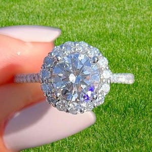 2 Carat Round Moissanite Engagement Ring, 14K White Gold Halo Diamond Ring, Round Cut Wedding Ring, Round Promise Ring Anniversary Gifts