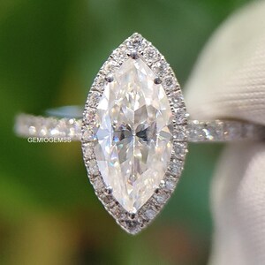 Marquise Cut Moissanite Engagement Ring Moissanite Bridal Ring Halo Wedding Ring Promise Ring For Her Luxury Anniversary Gifts For Women