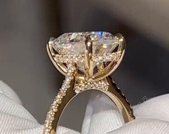 4 CT Elongated Cushion Cut Moissanite Engagement Ring, Unique Hidden Halo Ring, 14K Yellow Gold Wedding Ring, Cushion Cut Promise Ring
