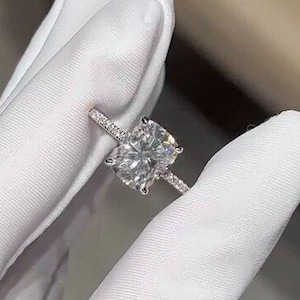 4 Carat Cushion Cut Diamond Ring Cushion Cut Moissanite Engagement Ring Hidden Halo Solitaire Ring 925 Sterling Silver Promise Ring For Wife