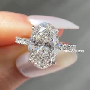 4.0CT Gorgeous Oval Moissanite Ring, Oval Cut Solitaire Diamond Ring, Classic Hidden Halo White Gold Ring Anniversary Ring, Ring For Women