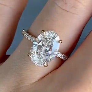 3.0 Carat Oval Cut Moissanite Solitaire Engagement Ring Yellow Gold And White Gold Ring Silver Promise Ring Classic Anniversary Ring For Her