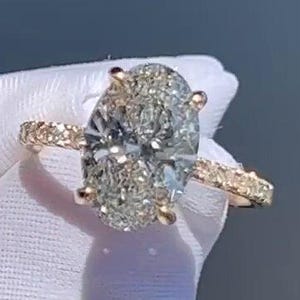 3,0 kt ovaal geslepen moissaniet ring, ovale moissaniet verlovingsring, 18 kt geelgouden verborgen halo ring huwelijksaanzoek verjaardagscadeaus