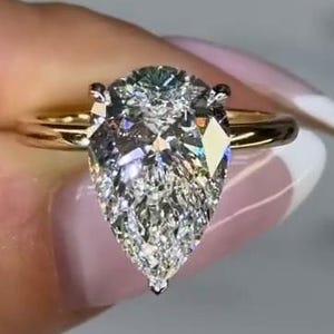 Pear Shaped Moissanite Engagement Ring, 14K Gold Pear Cut Wedding Ring For Women, Hidden Halo Diamond Ring Promise Ring Anniversary Gifts
