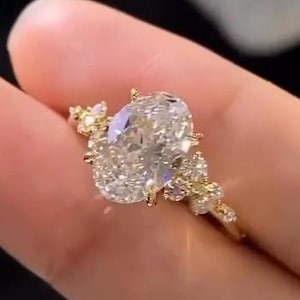 Oval Moissanite engagement ring Unique 14k solid yellow gold ring Oval cut diamond wedding ring Antique promise anniversary ring for women
