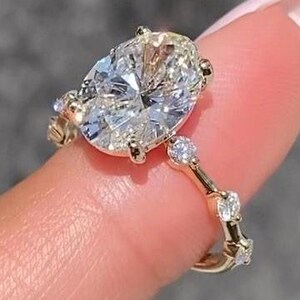 3.50CT Oval Moissanite Engagement Ring Vintage Style 14k Solid Gold Ring Oval Cut Wedding Ring Oval Solitaire Ring Anniversary Ring