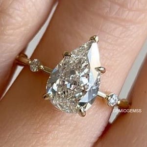 3.0 CT Pear Cut Moissanite Engagement Ring Pear Moissanite Diamond Ring Hidden Halo Ring 14KT Solid White Gold Ring Anniversary Gift For Her