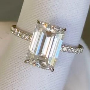 4.0 ct Smaragdschliff Moissanit Jubiläumsring 14K Weißgold Verlobungsring Solitär Diamantring Jubiläumsgeschenk Hochzeit Versprechen Ring