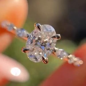 2.00CT Oval Moissanite Engagement Ring Oval Hidden Halo Ring 14k Solid Gold Ring Oval Cut Wedding Ring Oval Solitaire Ring Anniversary Gifts