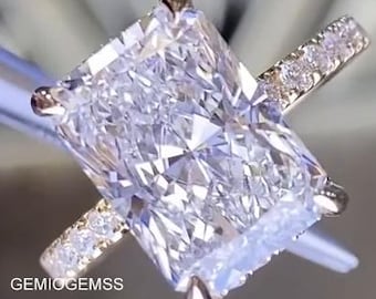 5 CT Radiant Cut Moissanite Engagement Ring, 14KT Gold Ring Hidden Halo Diamond Ring, Solitaire Wedding Ring Bridal Ring Anniversary Gifts