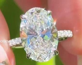Anillo de compromiso de moissanita ovalada de 3,00 quilates, clásico anillo de oro macizo de 14 k, anillo de bodas de corte ovalado, anillo solitario ovalado, regalos de aniversario