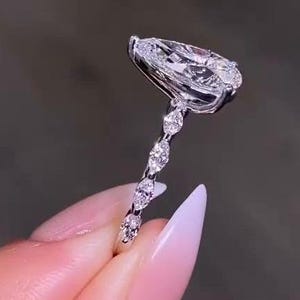 3CT Pear Cut Moissanite Engagement Ring, 14K Pear Cut Solitaire Ring, Side Marquise Diamond Ring, Wedding Ring, Unique Promise Ring For Her