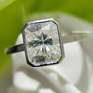 3.5CT Radiant Cut Solitaire Bezel Ring Radiant Bezel Engagement Ring 14KT White Gold Radiant Cut Bezel Wedding Ring Moissanite Diamond Ring