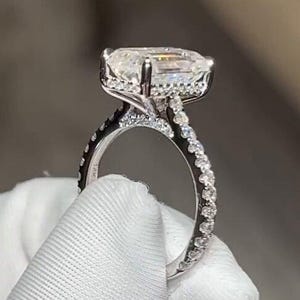 4 CT Vintage Emerald Cut Moissanite Engagement Diamond Ring Unique Hidden Halo Wedding Ring For Women Promise Gift For Wife