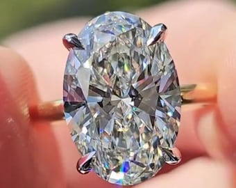 Anillo de compromiso de moissanita ovalada de 3,5 quilates, anillo de oro macizo de 14 k, anillo ovalado con halo oculto, anillo solitario ovalado, anillo de bodas de corte ovalado, anillo de aniversario