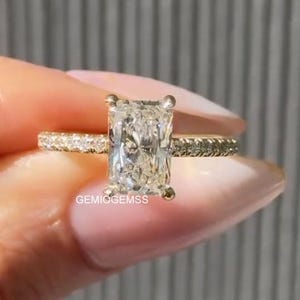 2.5 CT Radiant Cut Moissanite Engagement Ring, 14K Gold Hidden Halo Diamond Ring, Radiant Cut Wedding Ring For Women, Anniversary Gift Ring