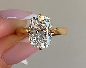 4 CT Elongated Cushion Cut Moissanite Engagement Ring, Stylish 14K Solid Gold 4 Prong Wedding Ring, Promise Ring, Anniversary Gifts For Her