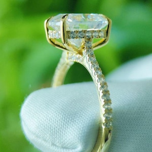 4.0 CT Elongated Cushion Cut Moissanite Diamond Ring Classic Hidden Halo Wedding Ring Solitaire Solid Gold Ring Anniversary Gift For Her