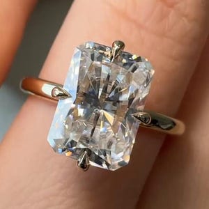 3.5 Ct Radiant Cut Moissanite Engagement Ring Radiant Cut 4 Prong Solitaire Wedding Ring Unique Hidden Halo Stylish Proposal Ring For Her