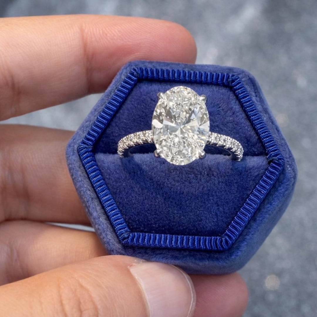 4 CT IGI Certified Lab Grown Oval Diamond Engagement Ring Hidden Halo ...
