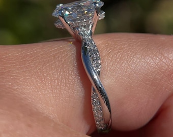 2.5 CT Oval Cut Moissanite Engagement Ring 925 Sterling Silver Ring Solitaire Twisted Band Ring, Promise Ring Anniversary Ring Gift for Her