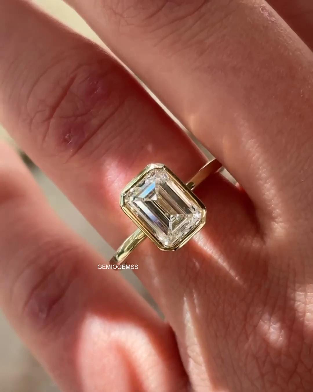 4CT Emerald Cut Solitaire Bezel Ring Emerald Bezel Engagement Ring 14KT Gold Emerald Cut Bezel Wedding Ring Moissanite Diamond Ring For Her