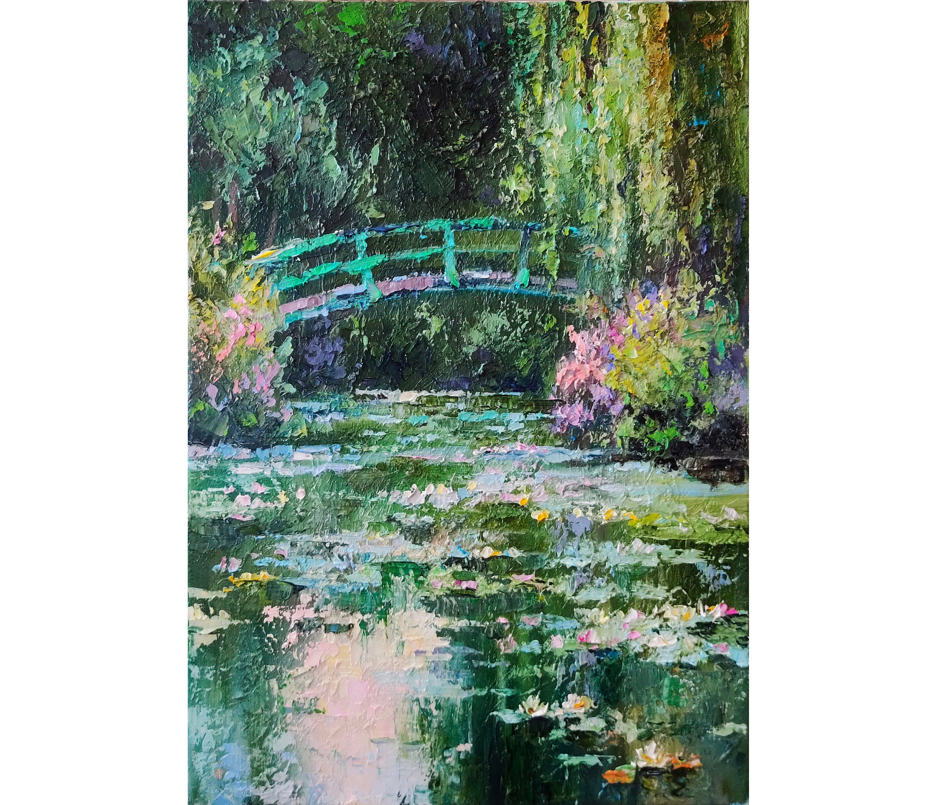 Water Lilies Garden Original Oil Painting Landscape Pond Etsy