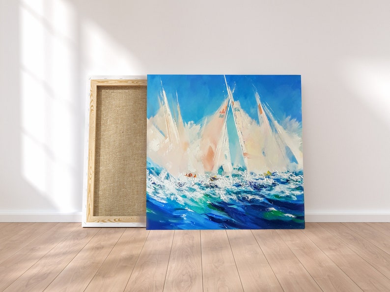 California Seascape Sailboats Original Painting Abstract Art Impasto Oil Canvas 2420 inches Made to order Artist Natalia ArtSistersArt