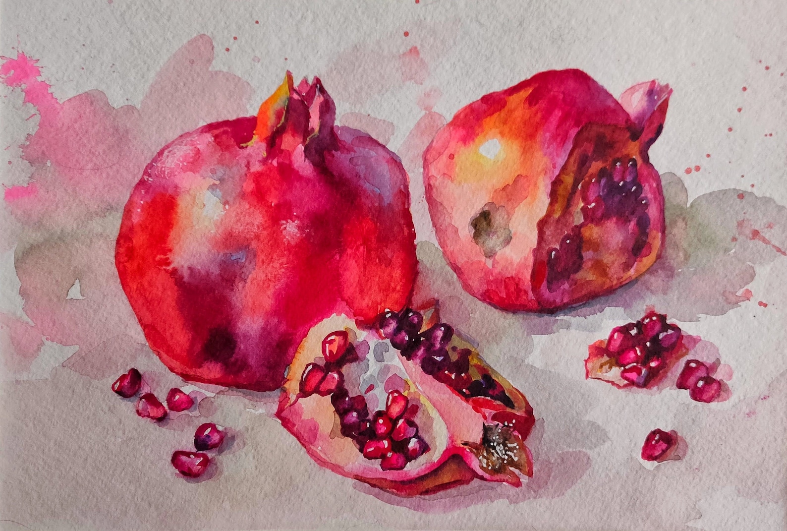 Pomegranate Painting Watercolor Fruit Small Original Etsy Il 1588xN.2579090464 Oy41