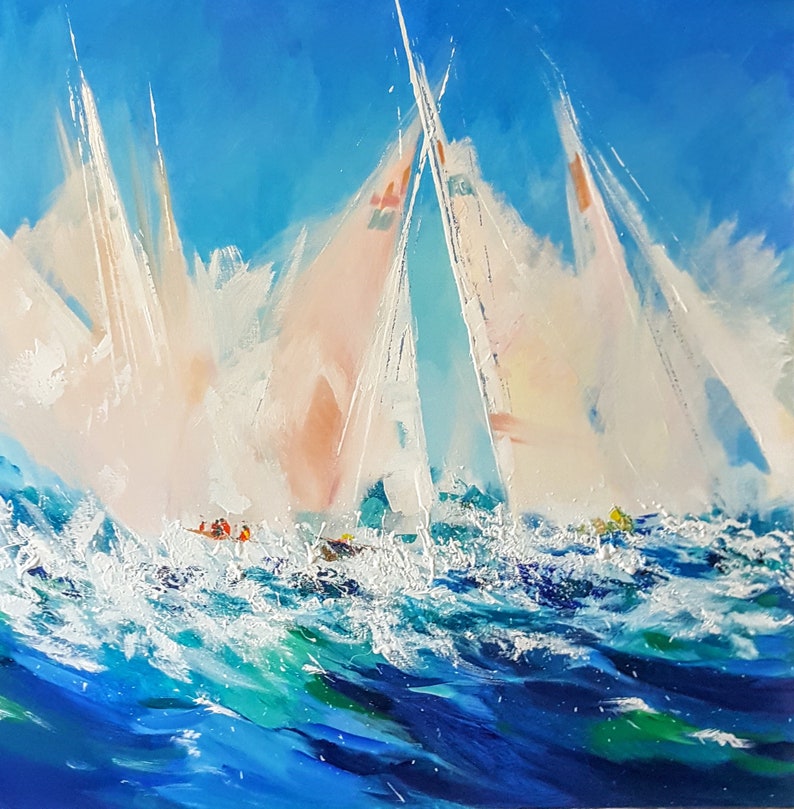 California Seascape Sailboats Original Painting Abstract Art Impasto Oil Canvas 2420 inches Made to order Artist Natalia ArtSistersArt