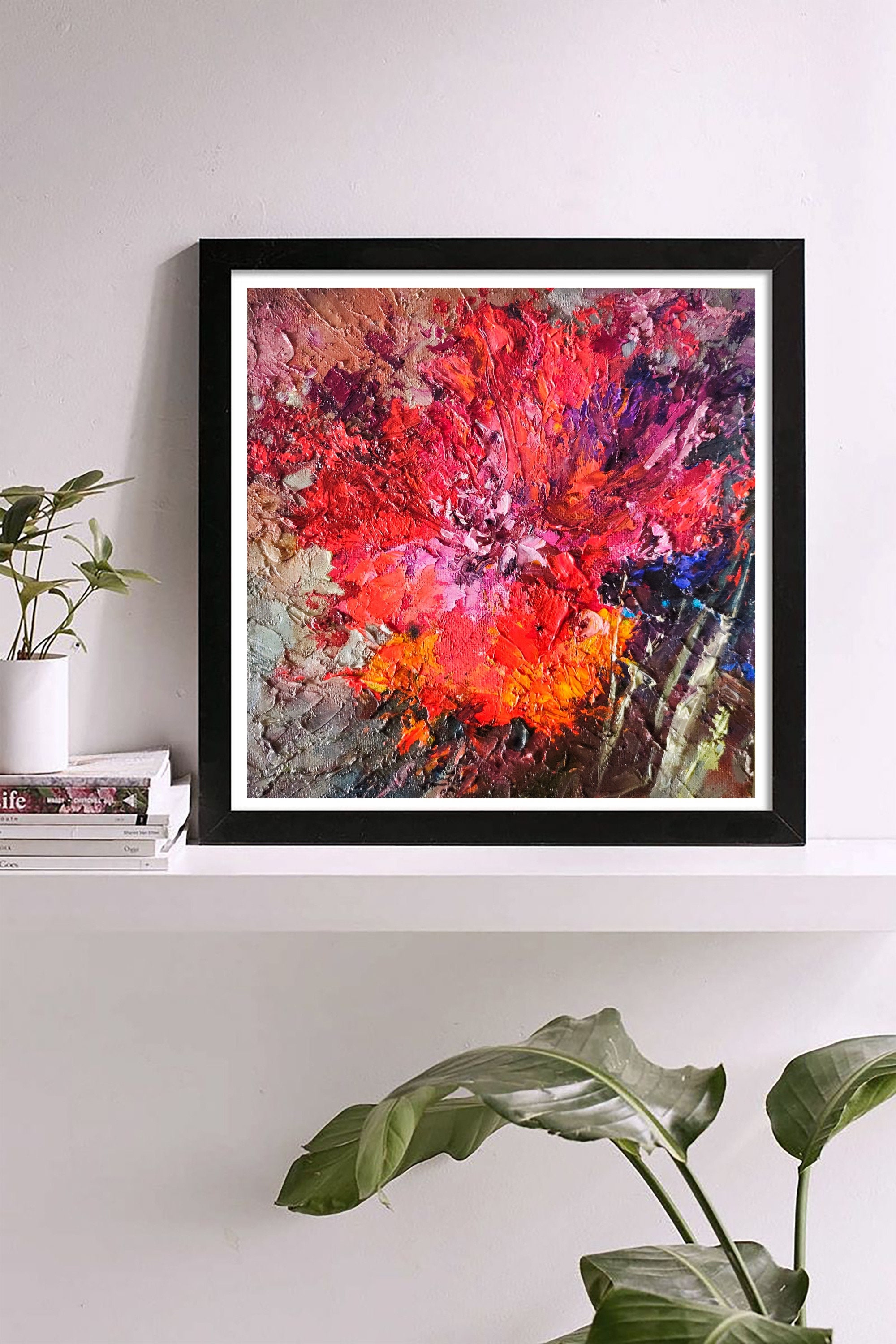 Red Flowers Original Abstract Painting Flowers Contemporary Etsy