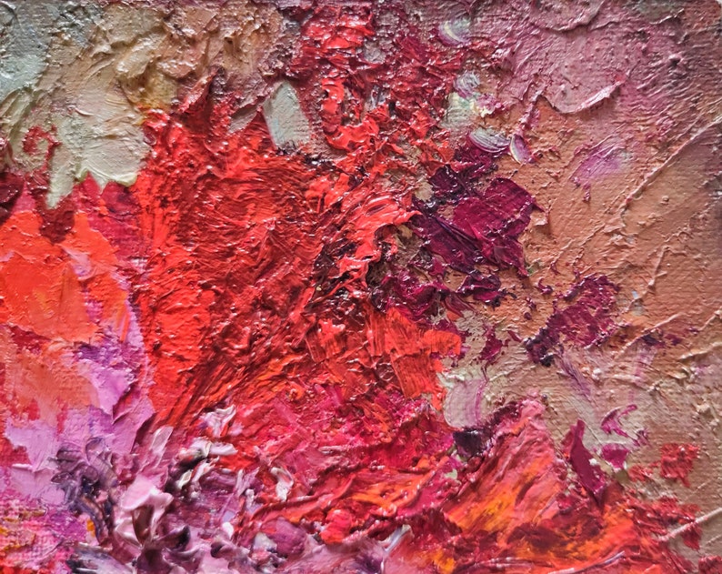 Red Flowers Original Abstract Painting Flowers Contemporary Etsy