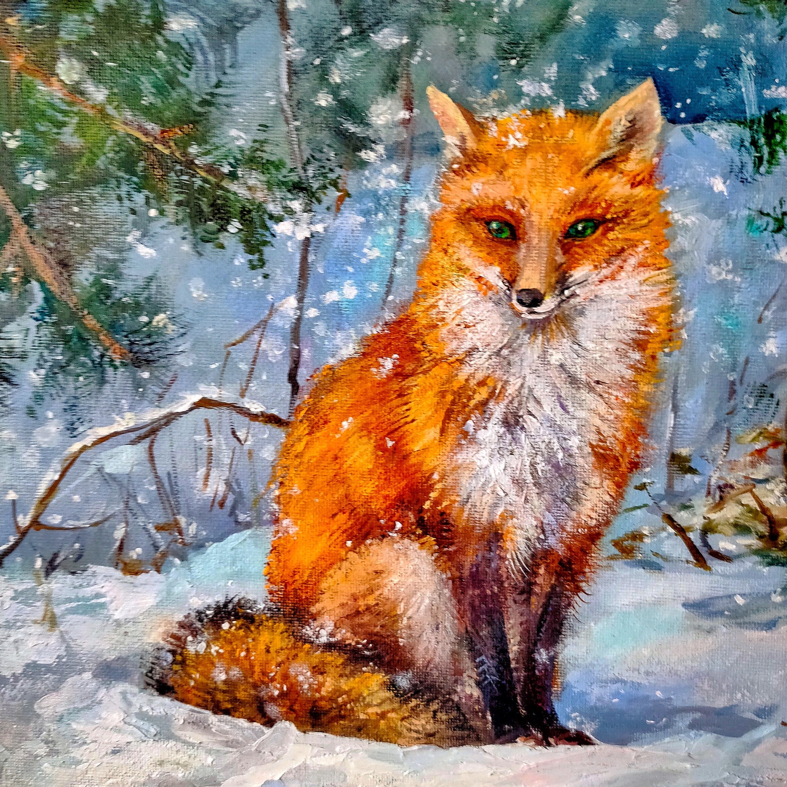 Fox Oil Painting Original Painting Animals Art Winter Forest Etsy Il 1588xN.2622370070 2jaw