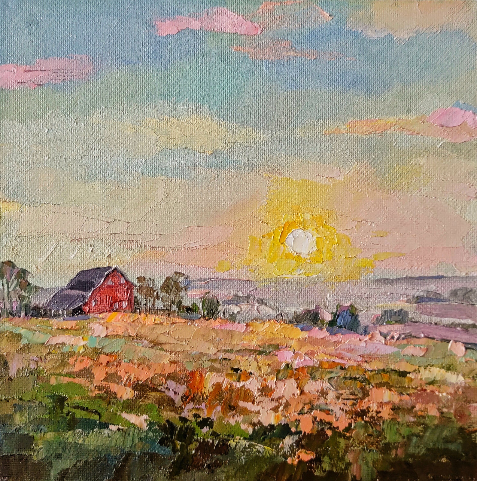 Iowa State Landscape Original Art Oil Canvas Painting Morning | Etsy