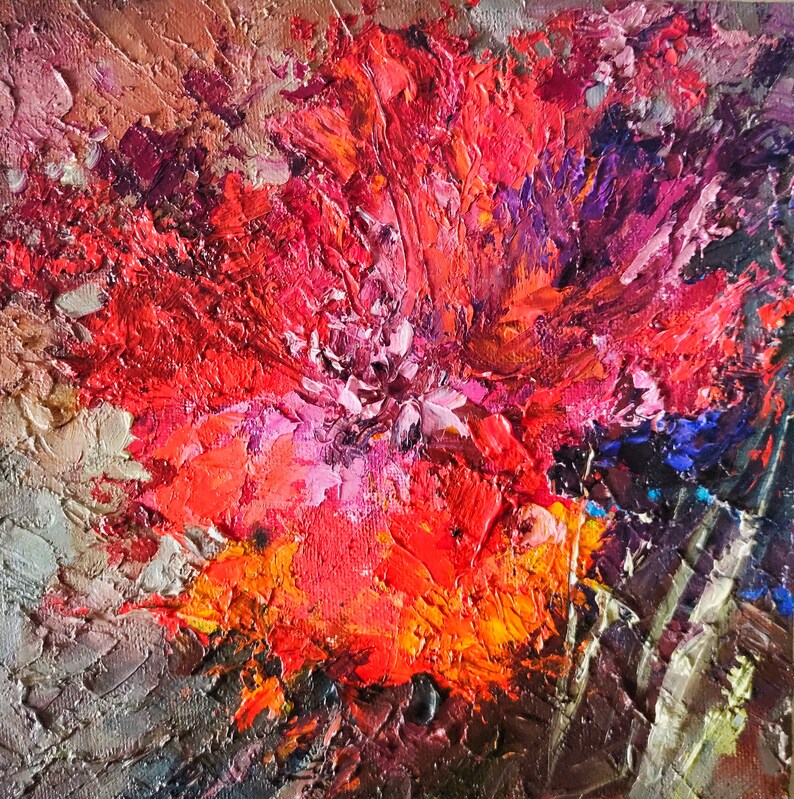 Red Flowers Original Abstract Painting Flowers Contemporary Etsy