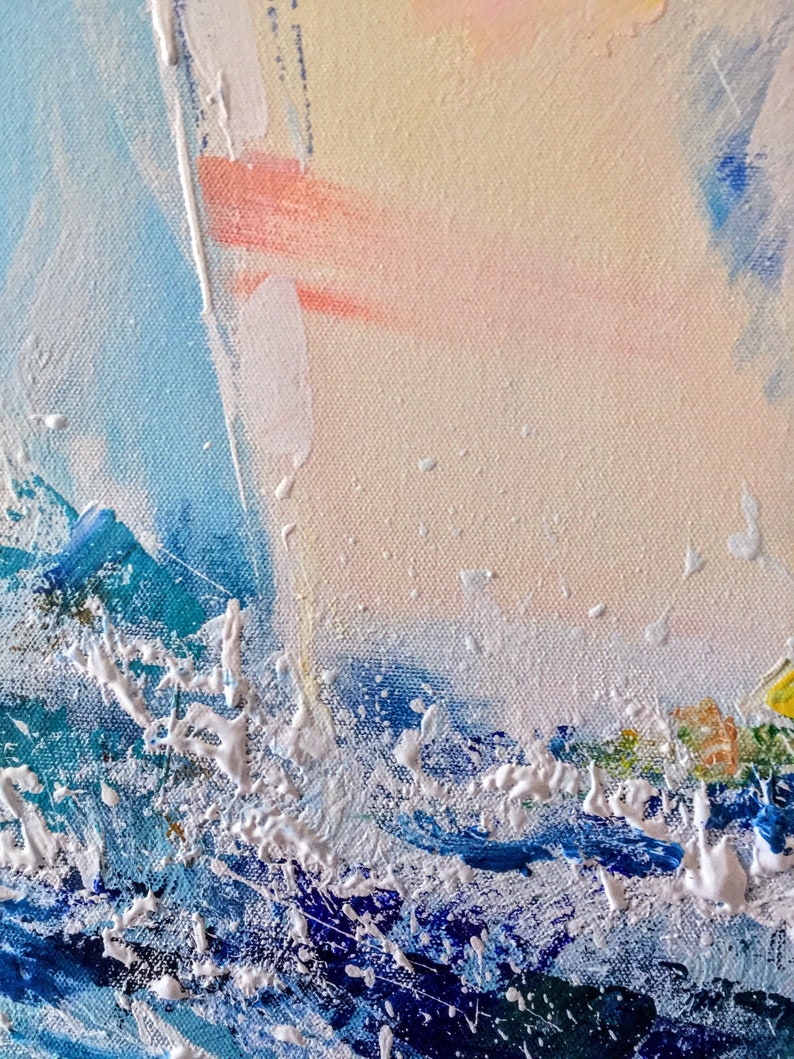 California Seascape Sailboats Original Painting Abstract Art Impasto Oil Canvas 2420 inches Made to order Artist Natalia ArtSistersArt
