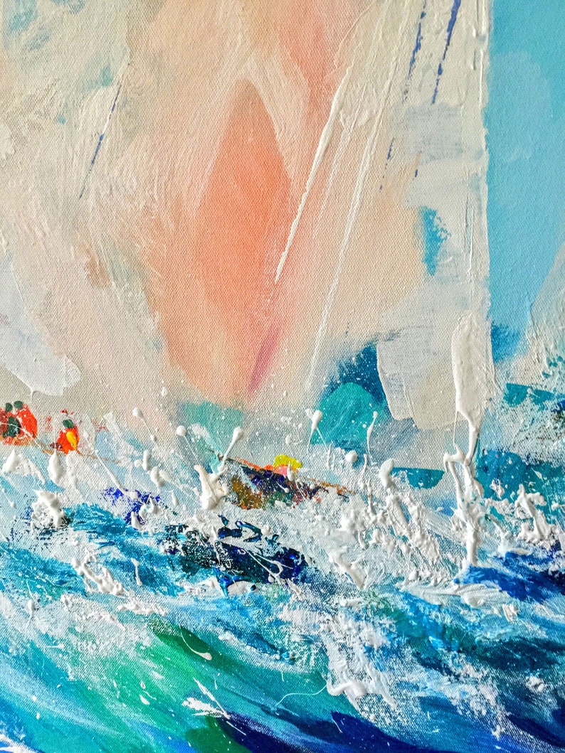 California Seascape Sailboats Original Painting Abstract Art Impasto Oil Canvas 2420 inches Made to order Artist Natalia ArtSistersArt