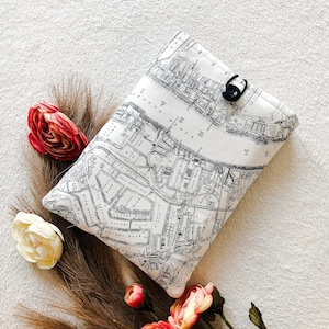 Protège-livre Cartes, Pochette rembourrée, Couverture de livre en tissu, Protège-livre avec fermeture à bouton, Étui pour Kindle, Cadeau rat de bibliothèque, Housse pour Kindle
